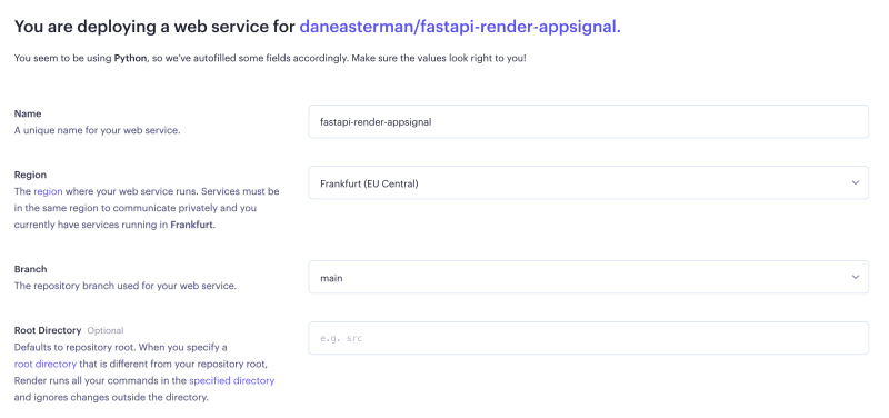 部署 Python FastAPI 应用程序进行渲染