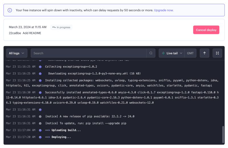 部署 Python FastAPI 应用程序进行渲染